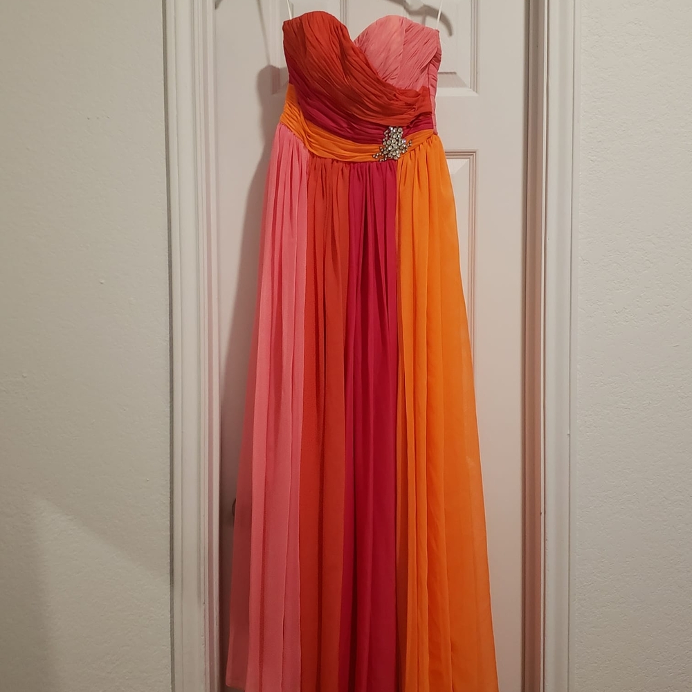 Elegant Multicolor Strapless Evening Gown